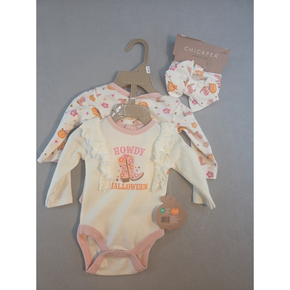 Chickpea Baby Halloween Bodysuit 3 Piece Girls 0/3 Months 2 Bodysuits And Bow